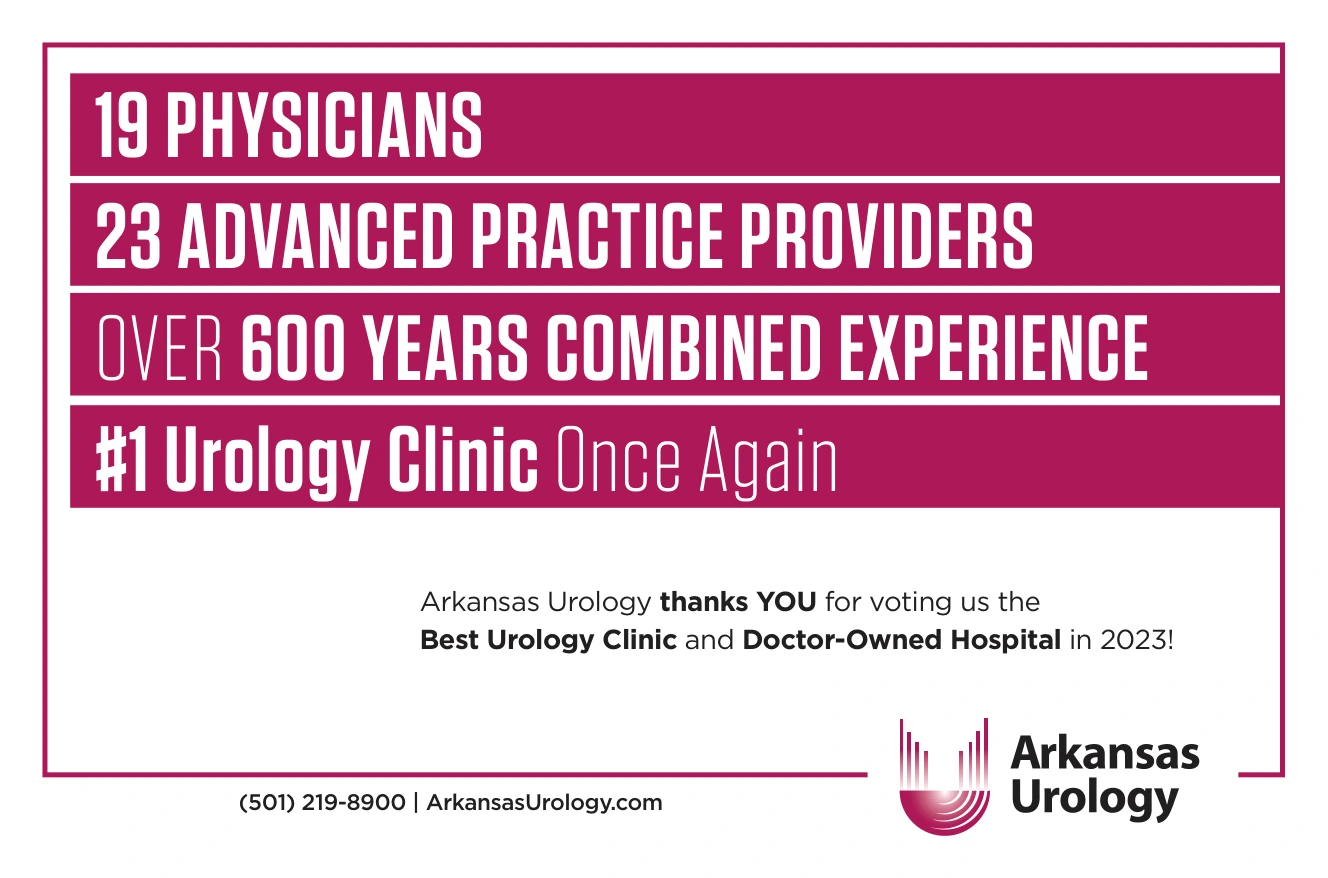 Arkansas Urology 2023 recognition ad with practice experience and a thank-you message to voters